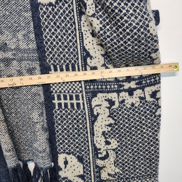 En Ceme Fringe Cardigan Poncho Sweater Size M Relaxed Fit Blue Long Sleeve Boho - Picture 12 of 16